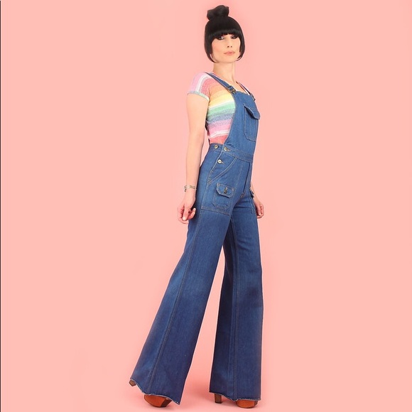 1970’s vintage Bell Bottom Bob Overalls Dungarees - Picture 2 of 4